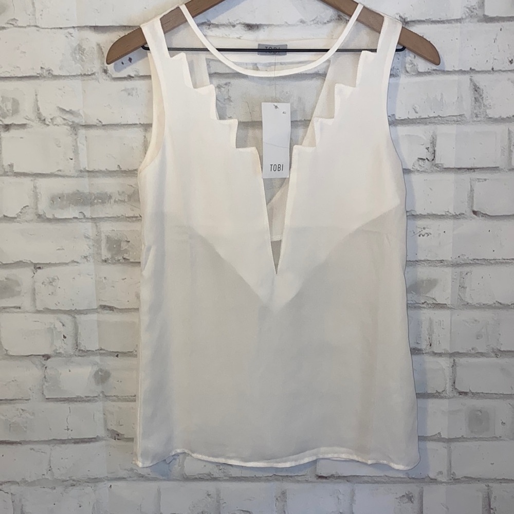 NWT Tobi white mesh cut out sleeveless blouse